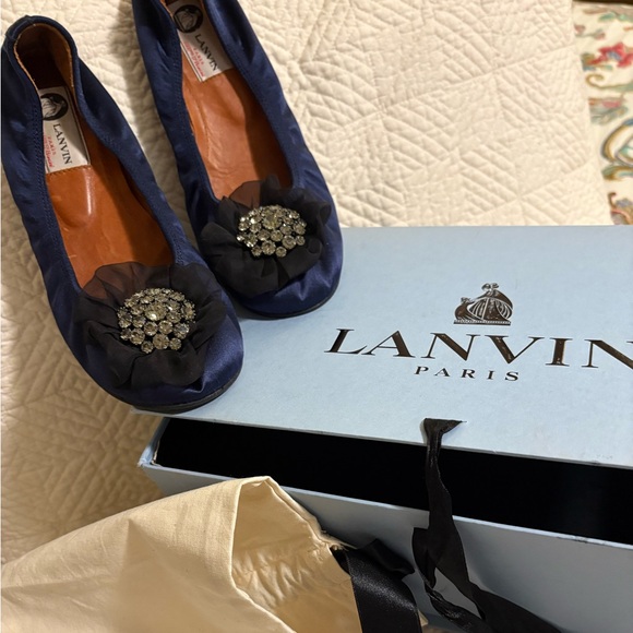 LANVIN Élégant Satin Ballerine Slippers with Jeweled Silk Tulle ~ EU 38.5 US 7.5 - Picture 9 of 16